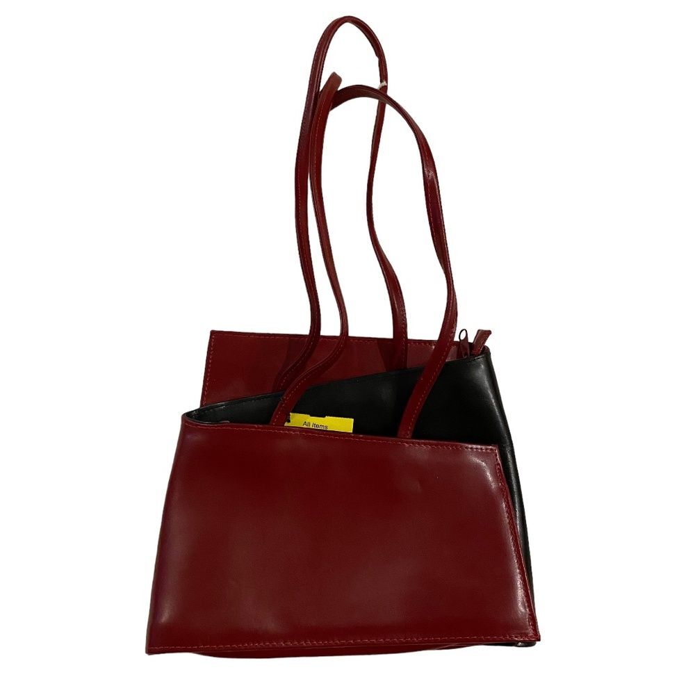 Asymmetrical Leather Shoulder Bag Red Black Colorblock Minimalist Retro Purse
